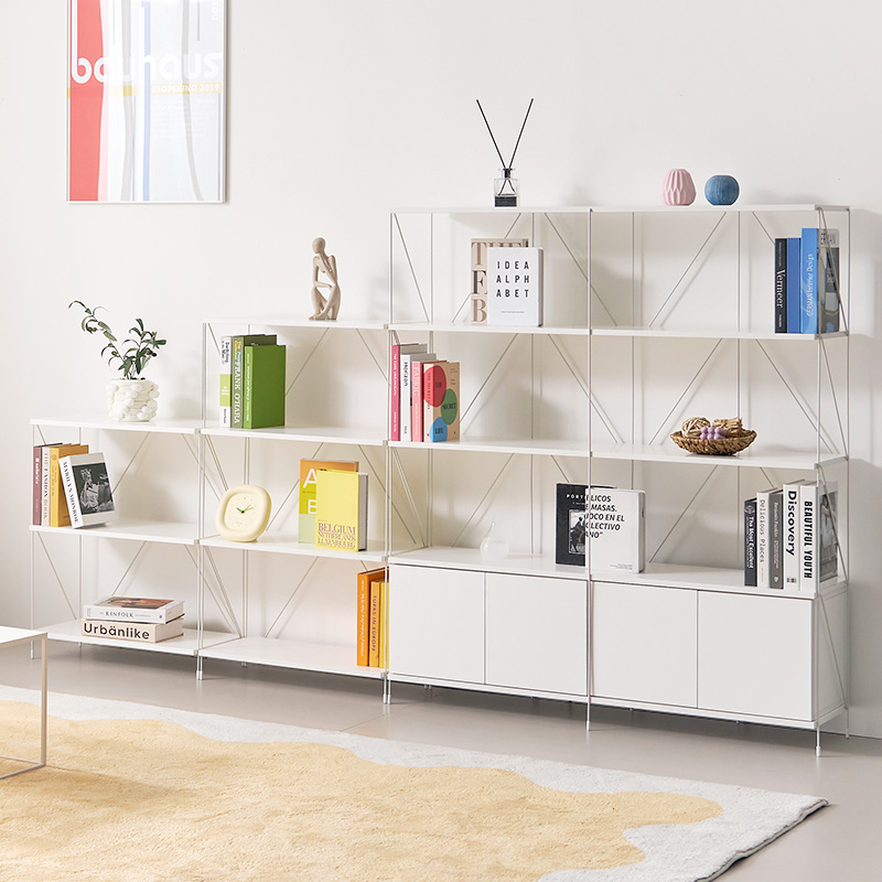 E0자재 메르시 스틸프레임 철제 DIY 책꽂이 책장 5단 600 화이트 프레임