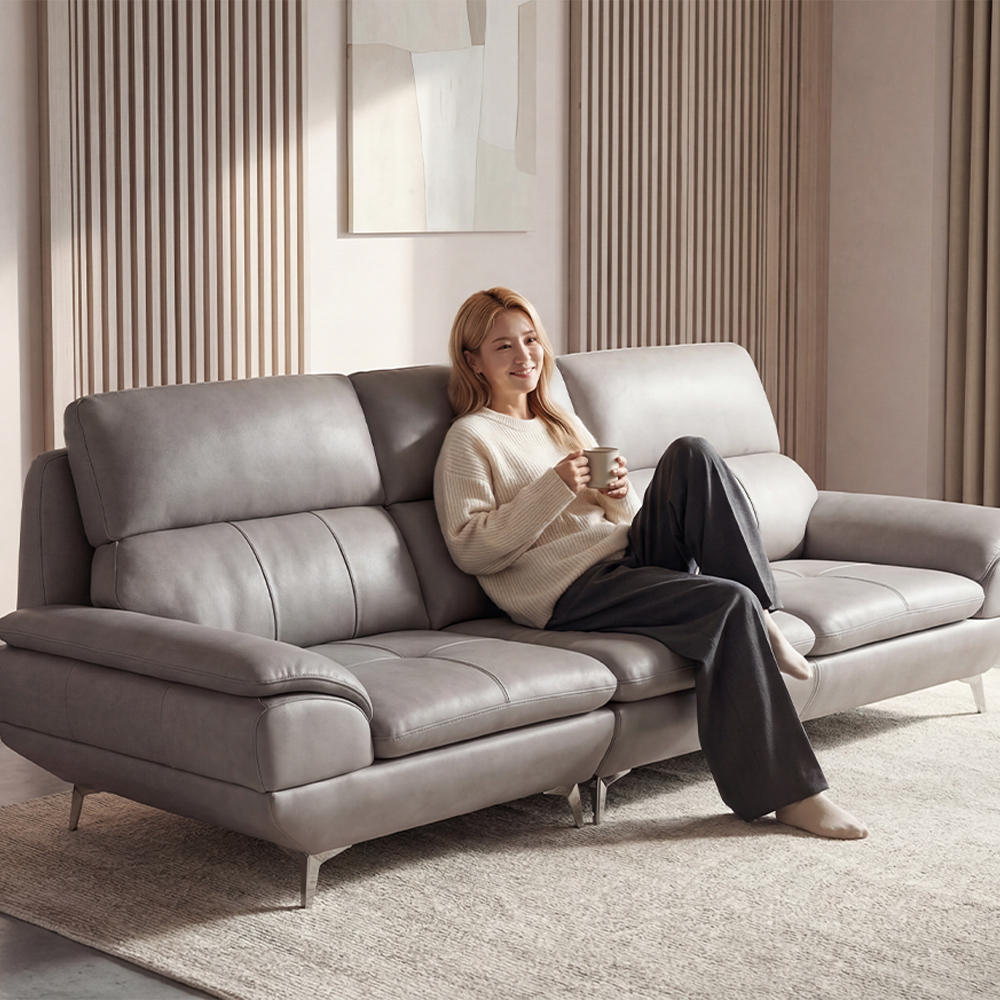 베른 물소가죽쇼파 넓은쇼파 천연가죽 다크블루, 3인용