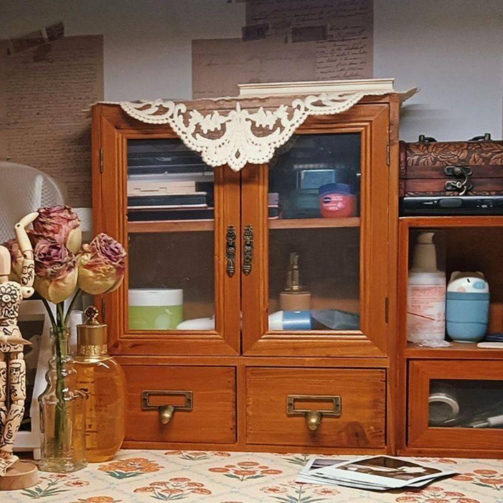 미니 나무 수납장 빈티지 감성 탁상 선반장 투명 아크릴 미니