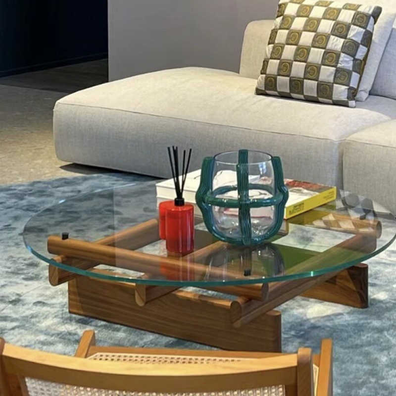 센구 강화유리 원목 거실 테이블 Sengu Table 원형 90cm