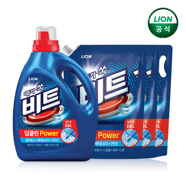 비트 딥클린 파워세탁 액체세제 3L 본품 1개+2L 리필 3개 제품 이미지