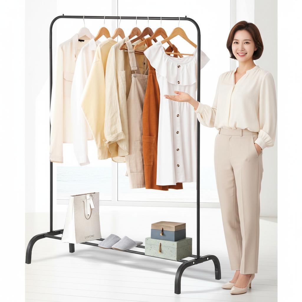 리브리움 옷가게 봉 코너 이동식옷걸이 철제 도모아 1단행거 거치대 옷방