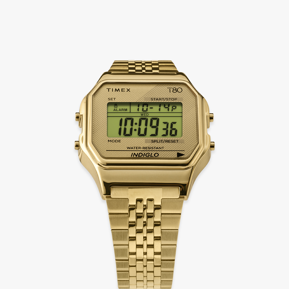 타이맥스 T80 스테인리스 스틸 남녀공용 디지털 전자시계 골드