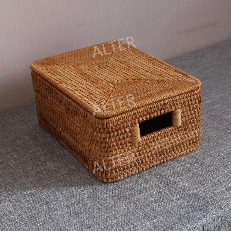 등나무 보관함 뚜껑 손잡이 수제 핸드메이드 바구니 D형 수납박스(뚜껑포함) - 상세 이미지 2