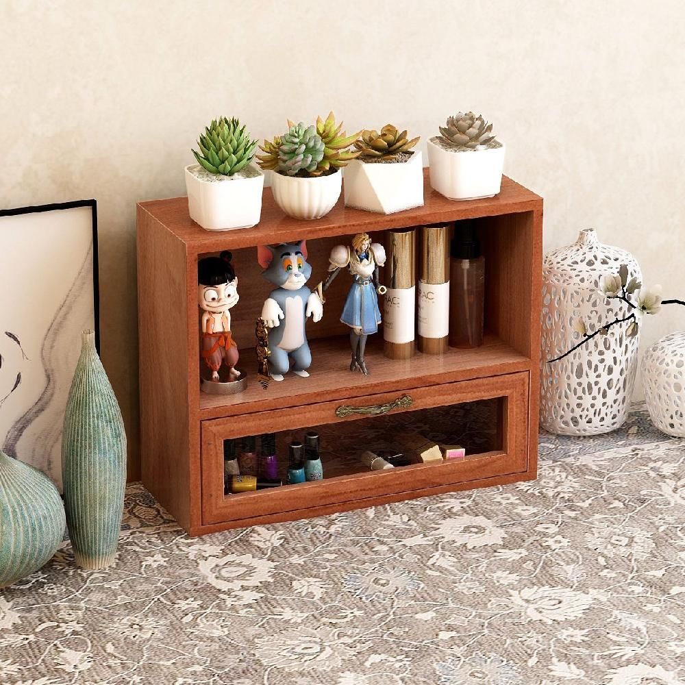 미니 나무 수납장 빈티지 감성 탁상 선반장 투명 아크릴 미니