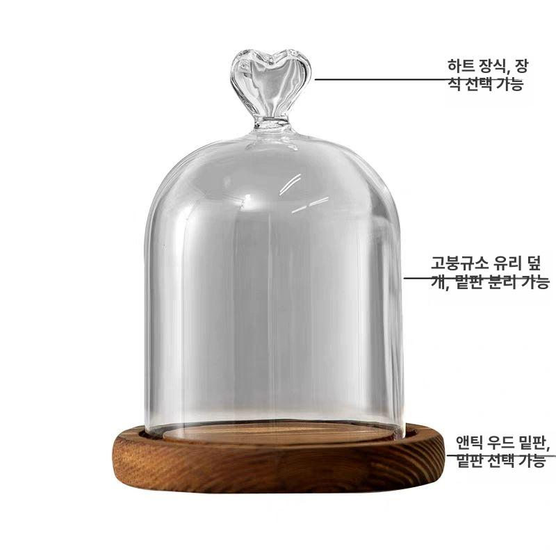 글라스 돔 전시함 홈카페 장식용 프로포즈 투명 웨딩 10 15 작은 구형 상단 유리 앤티크 우드 - 상세 이미지 3
