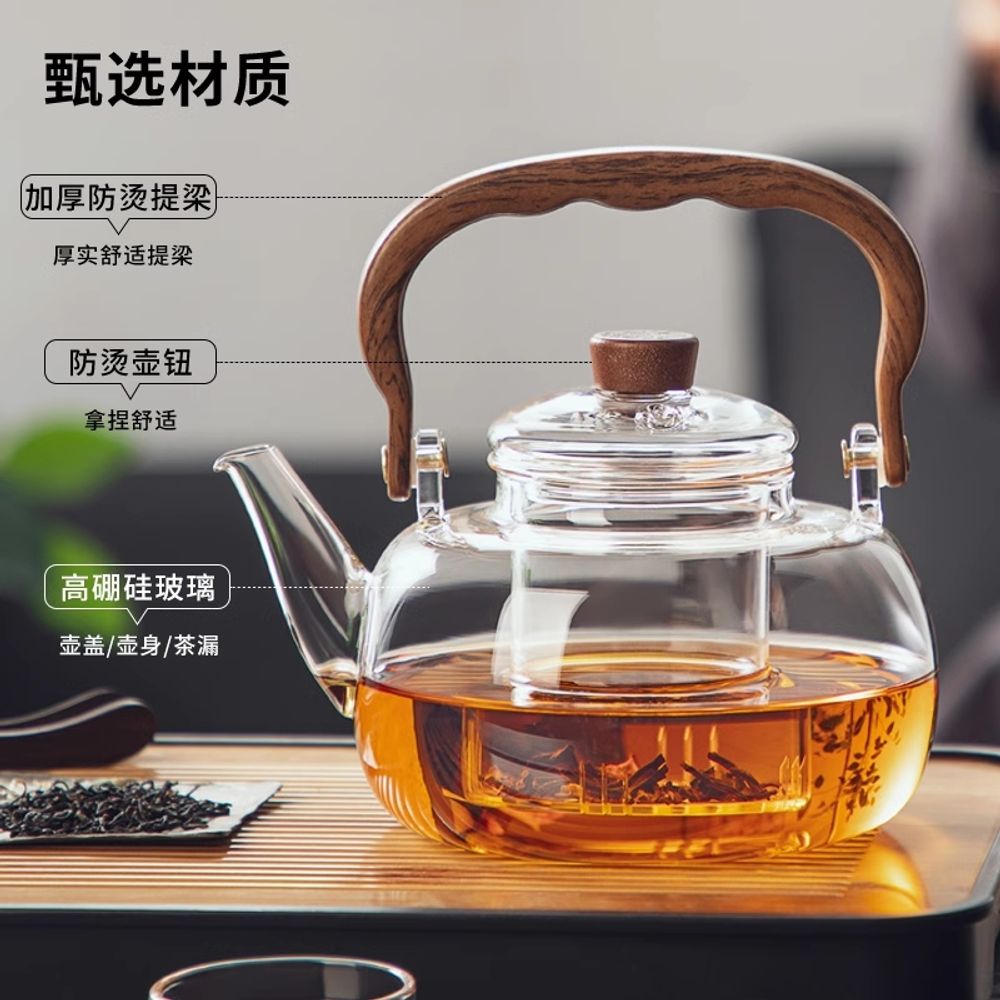 우드 내열 유리 티포트 주전자 A A. 1L 이상, A. 무허 손잡이 찻주전자 1000ml - 상세 이미지 5