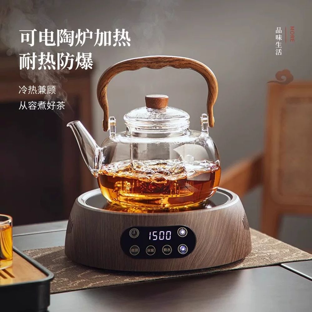 우드 내열 유리 티포트 주전자 A A. 1L 이상, A. 무허 손잡이 찻주전자 1000ml - 상세 이미지 3