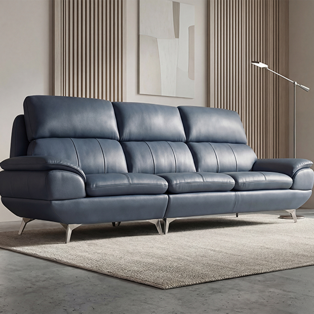 베른 물소가죽쇼파 넓은쇼파 천연가죽 다크블루, 3인용