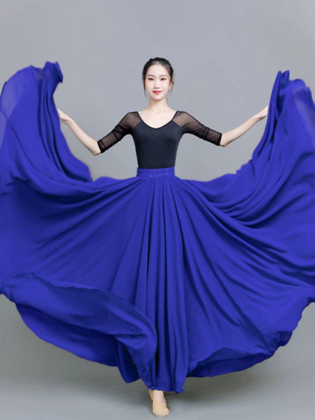 한국무용 의상 공연의상 롱스커트 여성 공연복 입시복 다크그린 80cm 147-152cm - 상세 이미지 3