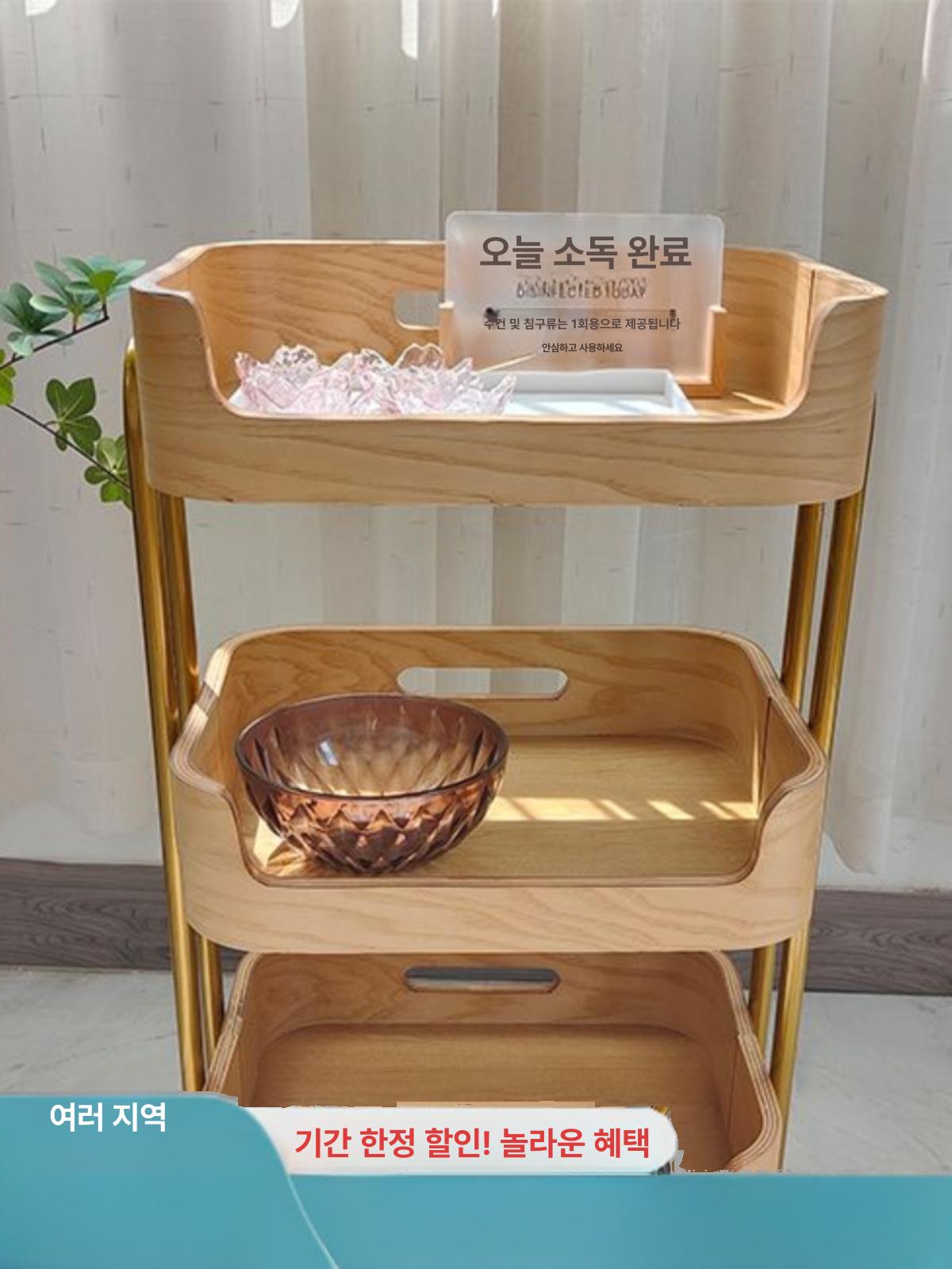 원목 트롤리 다용도 서빙 소품 미용실 업소용 바퀴 달린 내추럴우드 공식 표준 구성 50x38x82cm - 상세 이미지 2