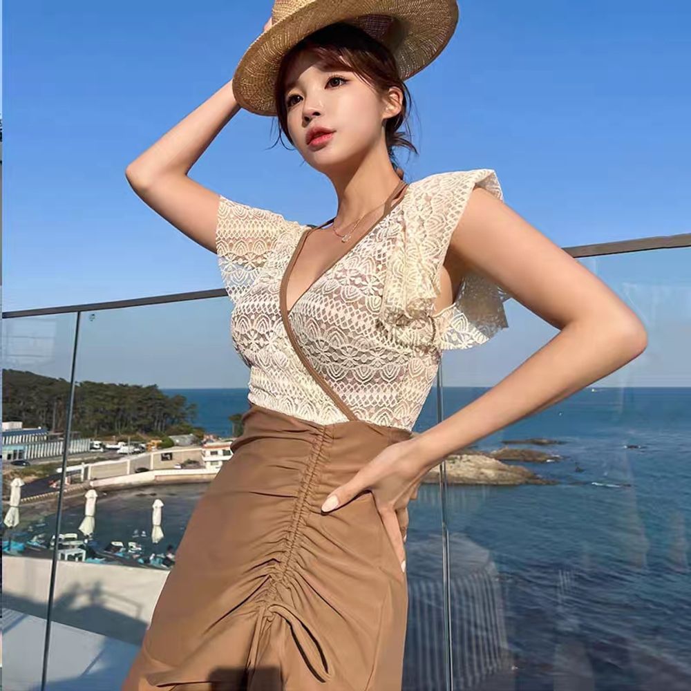 리멤버셀 체형커버 원 수영복 여성 체형커버 빅사이즈 전신 컬러 호텔 A. 갈색, A. M - 상세 이미지 3