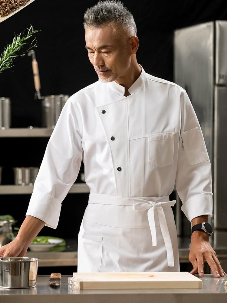셰프 조리복 긴팔 호텔 주방 앞치마 레스토랑 겨울 반팔 블랙 반팔 m - 상세 이미지 3