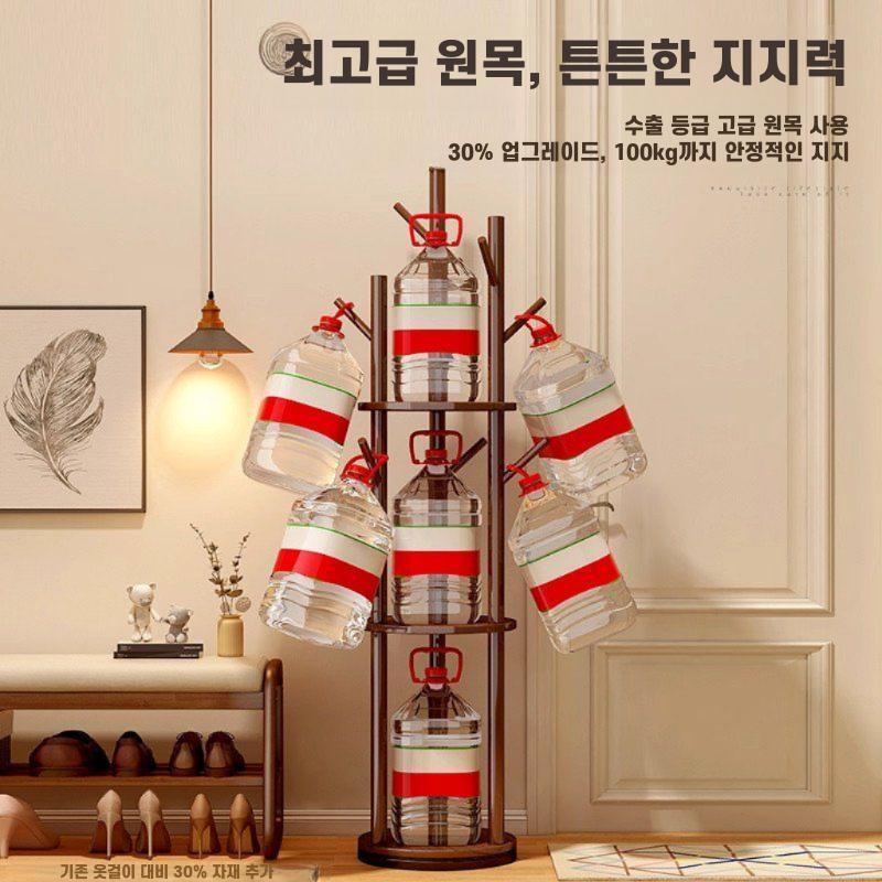 회전식 원목 옷걸이 수납 행거 스탠드 클래식-호두나무 두꺼운 나무 3층 40x165cm - 상세 이미지 4