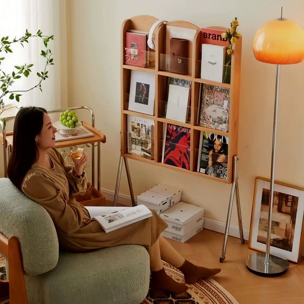 매거진랙 신문꽂이 카달로그 팜플 A. 체리색 9각형 그리드 스테인리스 스틸 발 자체 설치 - 상세 이미지 4
