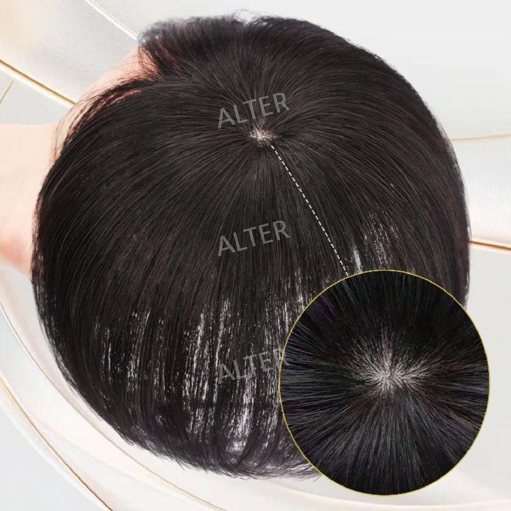 정수리 여성 인모 중년 탑커버 부분가발 헤어뽕 가르마 볼륨 백발커버 자연 20cm - 상세 이미지 4