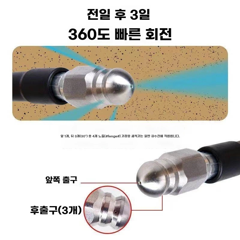 하수구 고압세척 물쥐노즐 막힘 해 A. 2미터 고압 배수 호스 앞쪽 1개 뒤쪽 6개 탈착식 - 상세 이미지 2