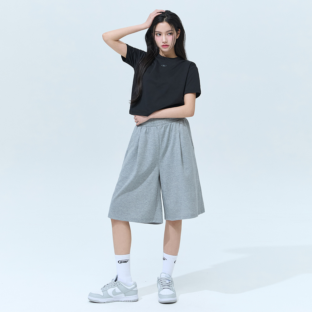 블랙몬스터핏 버뮤다 여성 코튼라이크 밴딩 하프 팬츠 루즈핏 - 상세 이미지 5