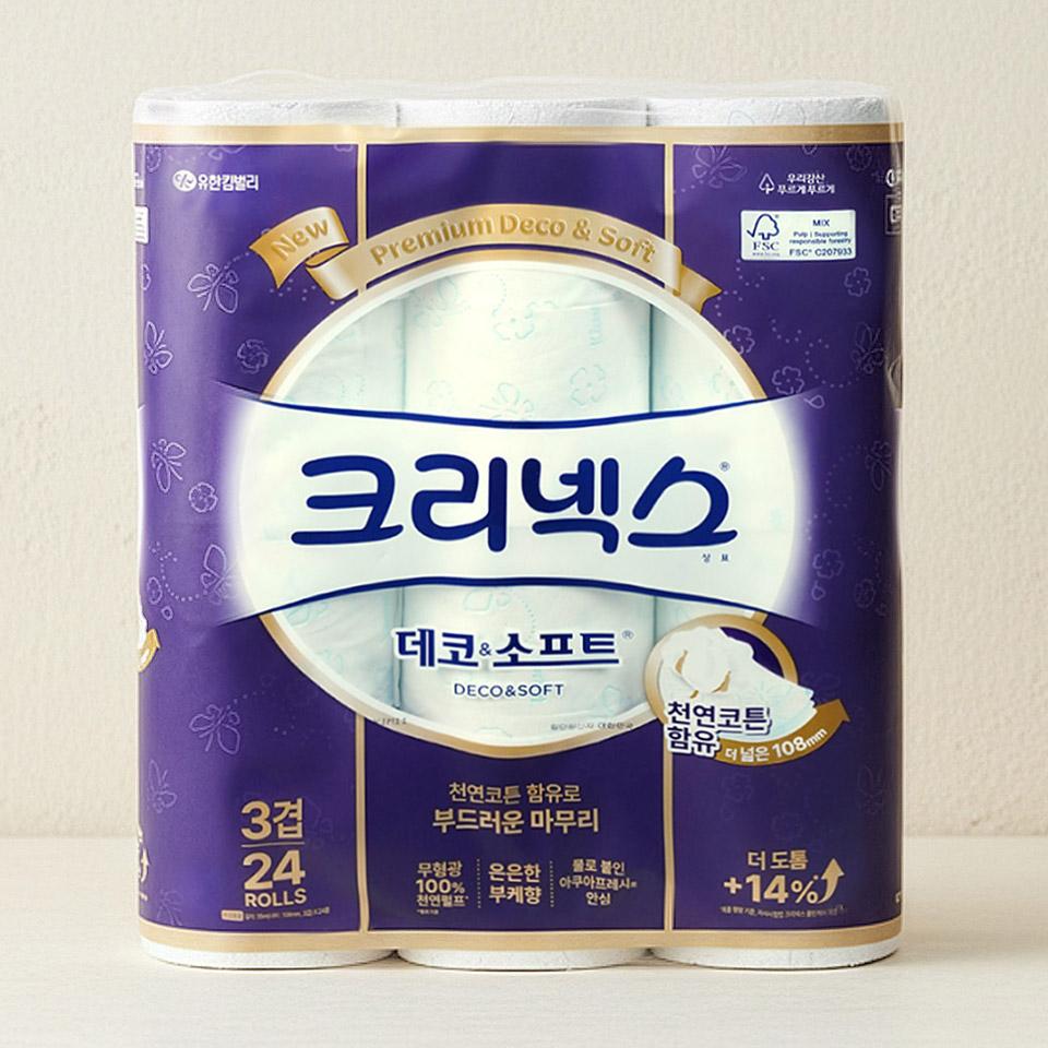 메가마트 크리넥스 데코앤소프트 3겹 화장지  35mx24롤