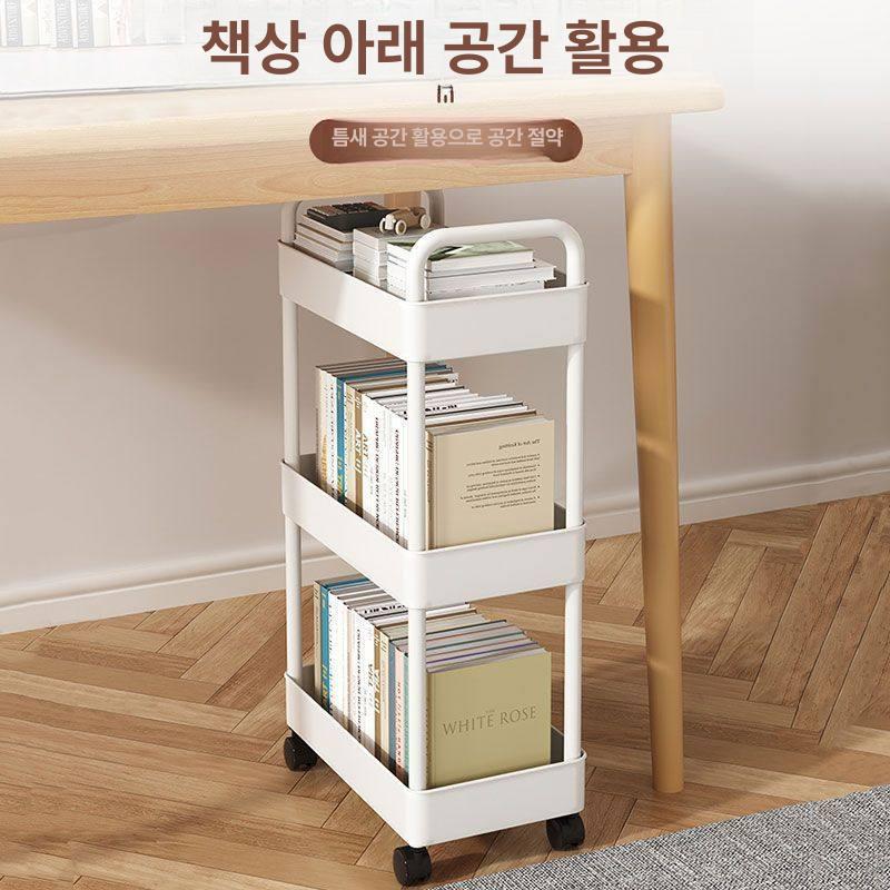 트롤리 선반 이동식 수납 틈새 수납선반 바퀴 달린 철제 26cm 화이트 2칸 4개 - 상세 이미지 3