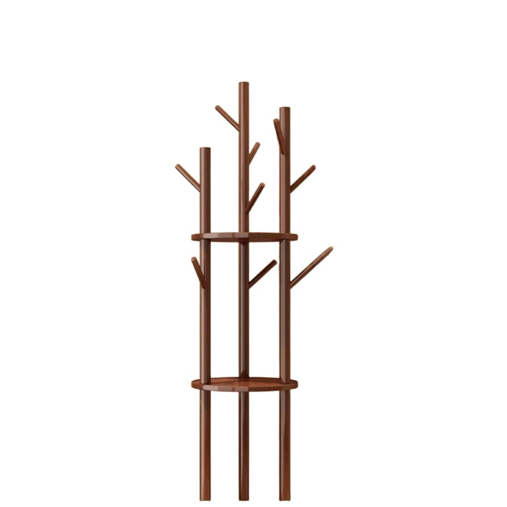 회전식 원목 옷걸이 수납 행거 스탠드 클래식-호두나무 두꺼운 나무 3층 40x165cm - 상품 이미지