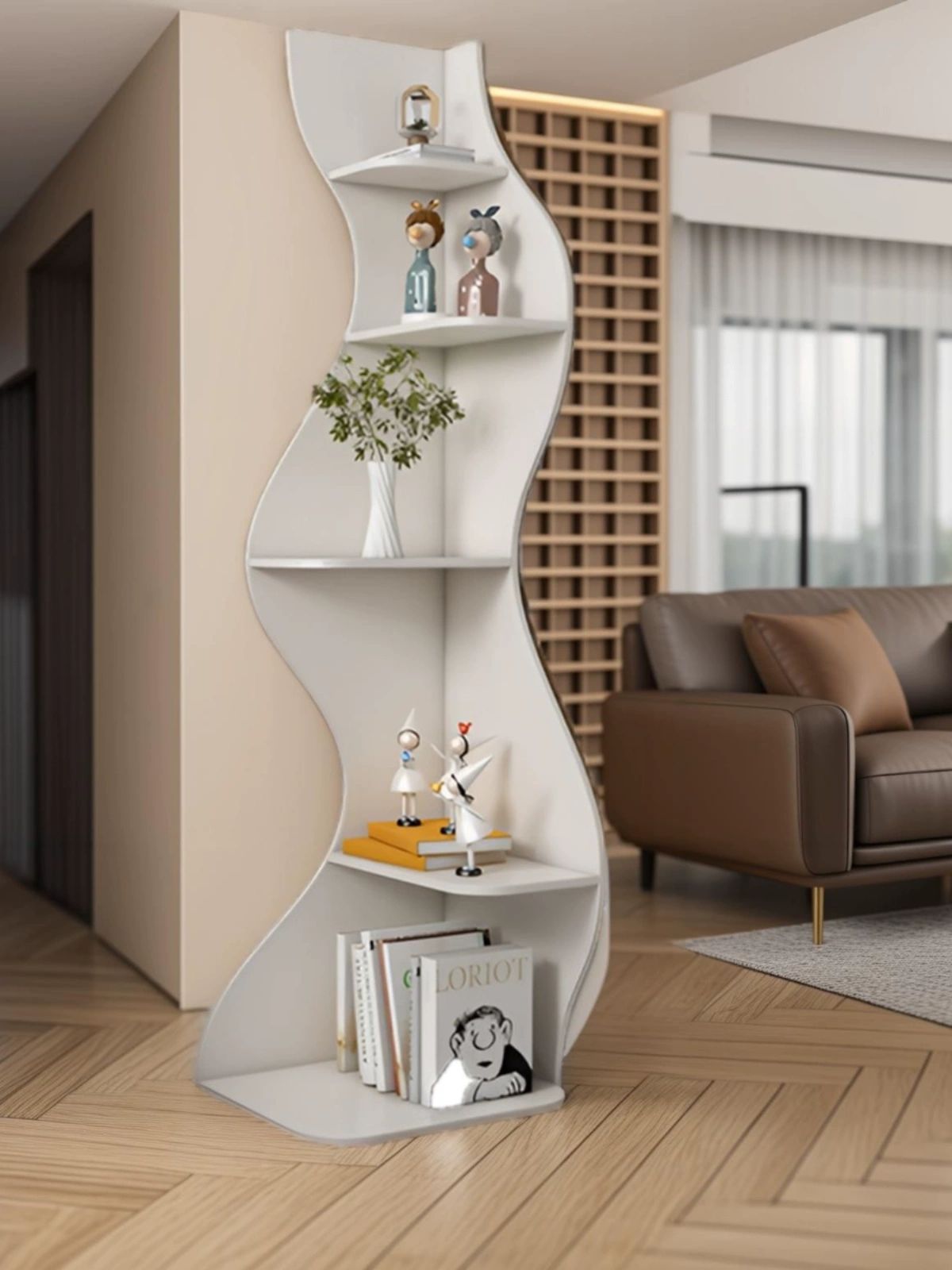 원목 코너 수납장 인테리어 서랍 흰색 거실 스탠딩 씨그래스 50 x 48x182 화이트 스톤 패턴 - 상세 이미지 4