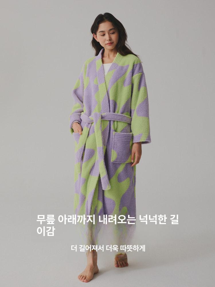 포근한 샤워가운 커플 홈웨어 남여 그린 아일 플로럴 리플 m - 상세 이미지 3