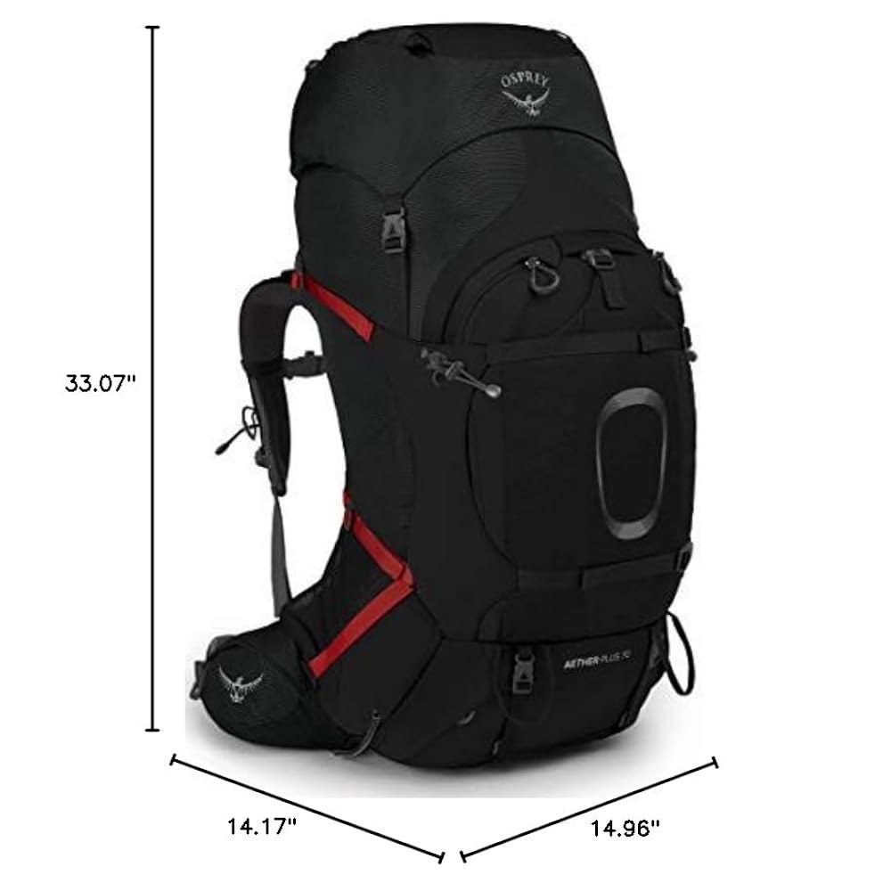 오스프리 에테르 플러스 70L 남성 백팩, 블랙, L/XL Large-X-Large Black - 상세 이미지 2