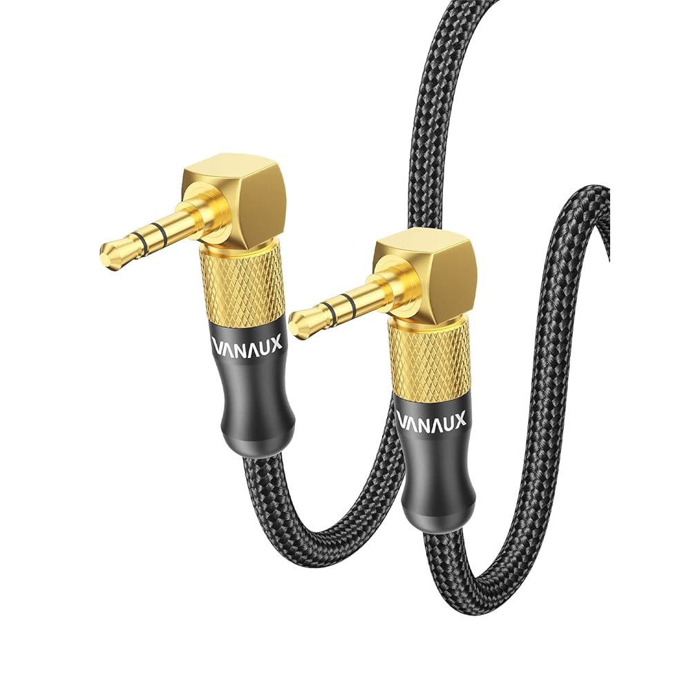 VANAUX 90도 직각 Aux 케이블 코드 3.5mm 음악 스피커와 호환 플레이어, 수-수 스테레오 노트북, 스마트폰, 오디오 태블릿, (3m/9.8피트) 1.5 ft - 상품 이미지