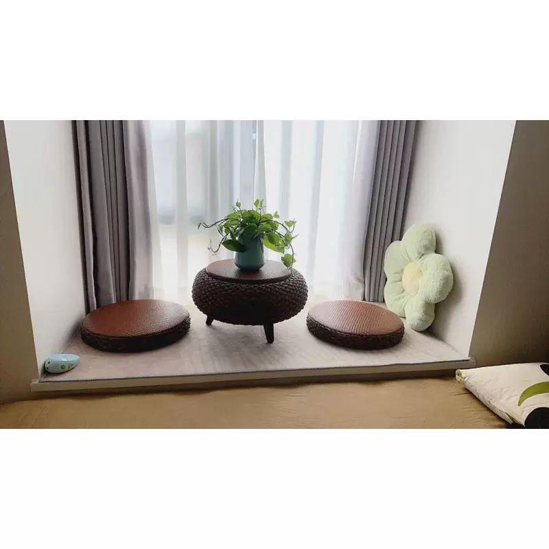 라탄 좌식테이블 원형테이블 카페 미니 커피테이블 원목 찻상 - 상세 이미지 4