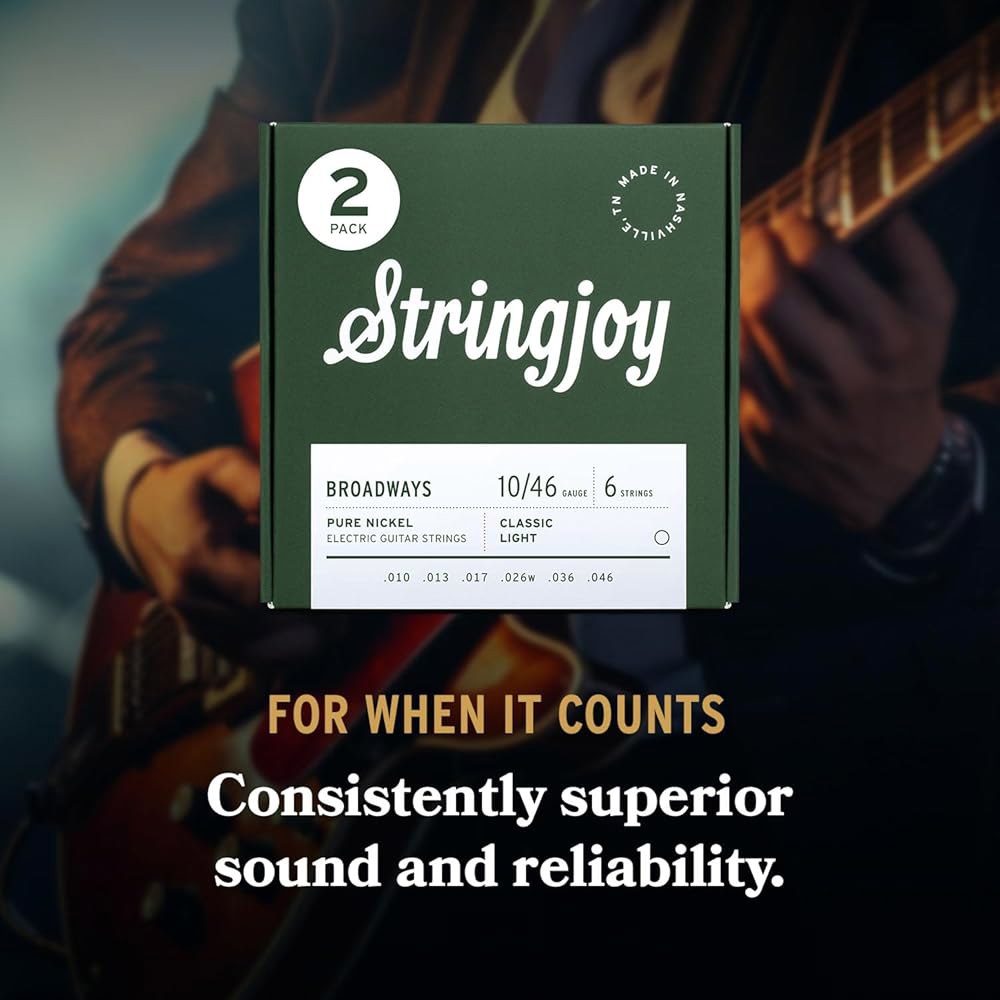 Stringjoy BR1046 브로드웨이즈 일렉트릭 퓨어 니켈 기타 줄, 10-46 클래식 라이트 게이지, 내구성, 향상된 음색과 부드러운 연주를 위한 줄 6개 세트, 2팩 - 상세 이미지 3