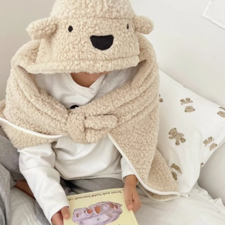곰돌이 후드 담요 입는 담요 귀여운 후드담요 3color - 상품 이미지
