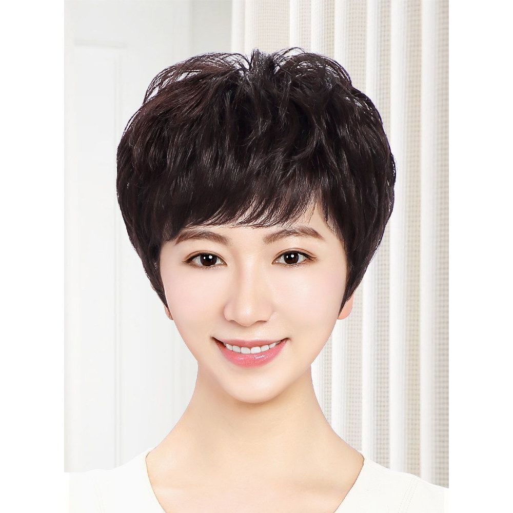 항암가발인모 숏컷 중년 여자 항암 정수리 항암가발 머리 여성용 인모 볼륨 - 상품 이미지