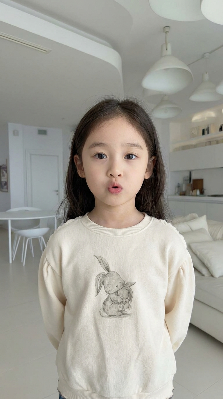 여아 토끼 맨투맨 퍼프 소매 레이스 티셔츠 유아동 외출복 - 상세 이미지 3