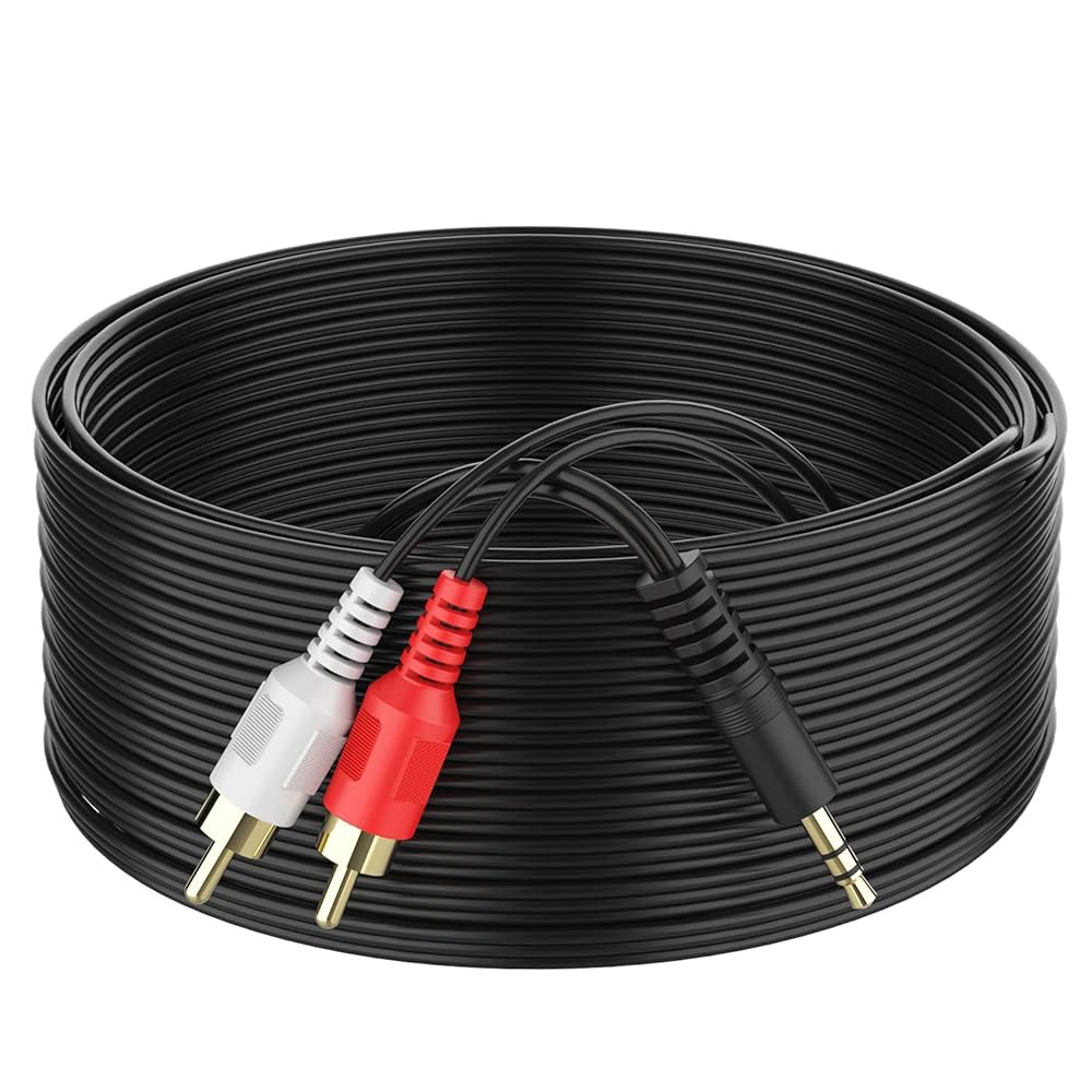 Abireiv 3.5mm ~ 2 수 스플리터, 금속 호환 스마트폰 RCA MP3 쉘 차폐 어댑터 Aux 사운드 코드 스테레오 하이파이 보조 브레이드 케이블 스피커와 1.8m(65피 - 상품 이미지