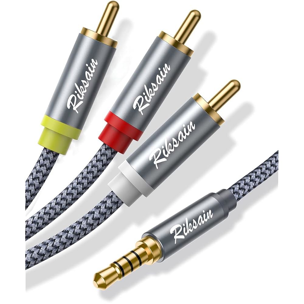 RIKSOIN 3.5mm to RCA 케이블 비디오 MP3, 시어터, 0.3cm(1/8인치) 16.6FT/5M TRRS 3-수 스테레오 홈 오디오 AUX 플레이어 핸디캠, DVD - 상품 이미지