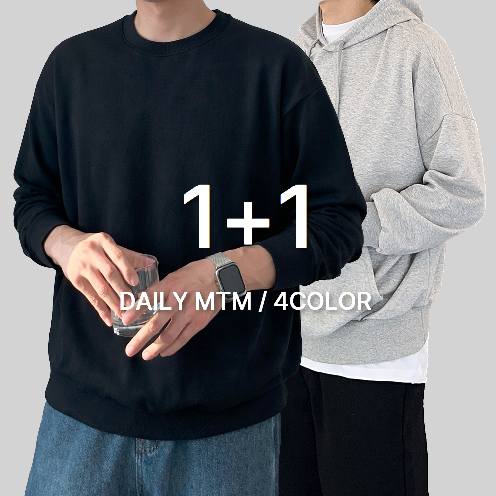 1+1 남자 맨투맨 후드티 빅사이즈 오버핏 커플 맨투맨 후드티 - 상품 이미지