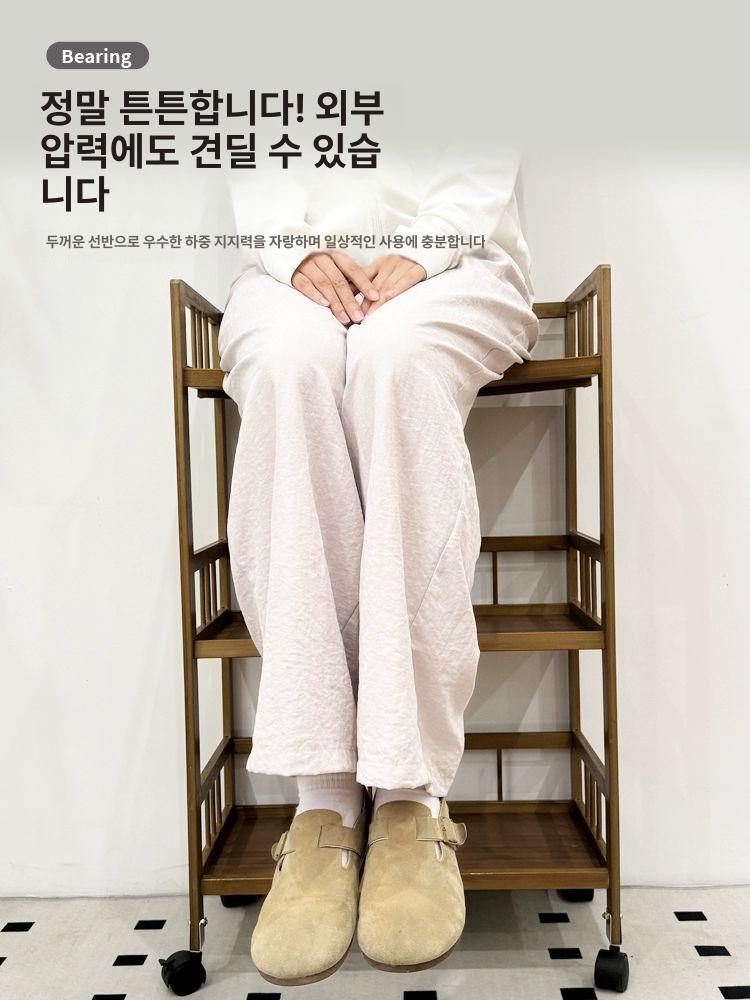 원목트롤리 우드 3단 서빙 웨건 이동식카트 트레이 2단 티 바퀴 포함 3단 간단 50cm A - 상세 이미지 5