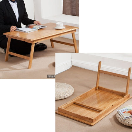 2인 좌식 책상 좌탁 라운드 접이식 원목 간이 밥상 테이블 80 x 50cm 오크