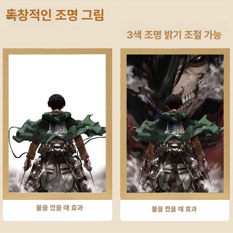 진격의 거인 액자등 라이트 페인팅 거울 액자 무드등 침실 거실 사무실 장식 선물 진격거 1701-진격의 거인-1 소형 플러그인 A5 17 23 - 상세 이미지 4