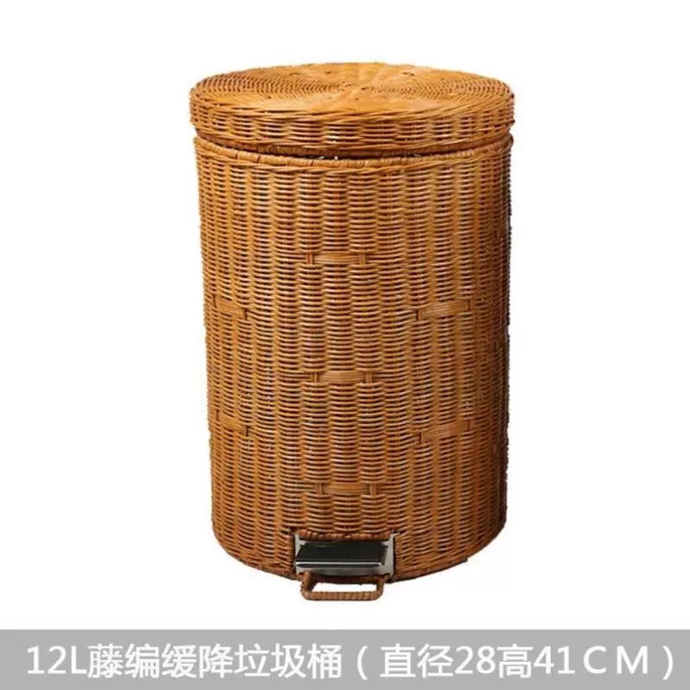 인테리어 뚜껑 침실 라탄 거실 원형 휴지통 - 상세 이미지 2