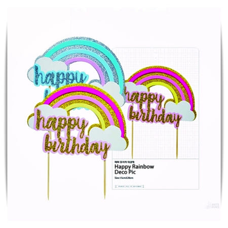 해피무지개 데코픽 케이크토퍼 파티장식 케이크 장식 무지개 토퍼 파티픽