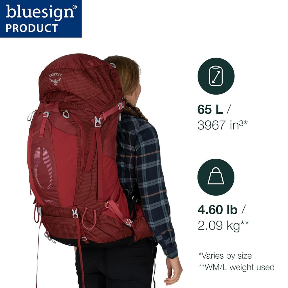 오스프리 아우라 AG 65L 여성 백팩, 베리 소벳 레드, WM/L - 상세 이미지 2