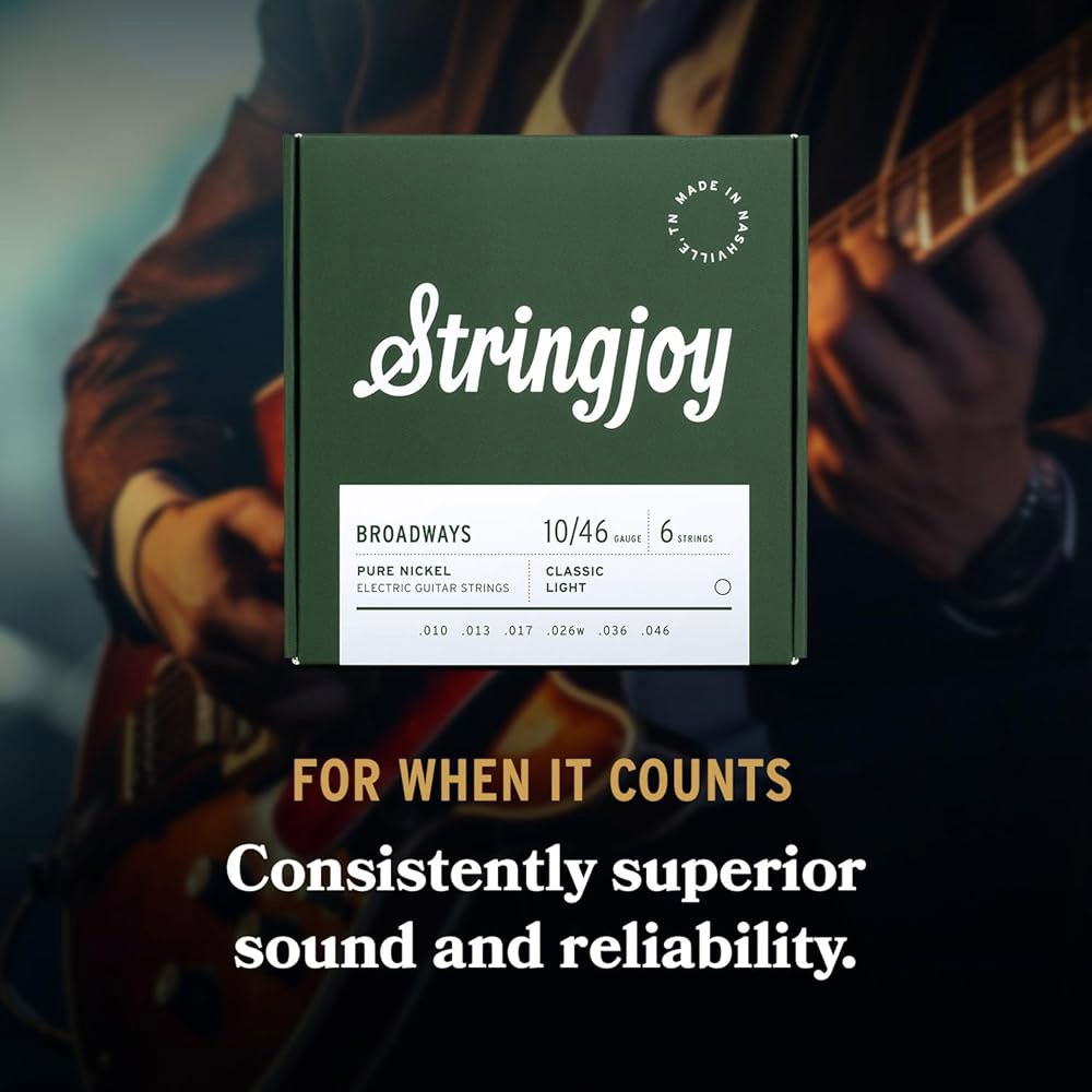 Stringjoy BR1046 브로드웨이즈 일렉트릭 퓨어 니켈 기타 줄, 10-46 클래식 라이트 게이지, 내구성, 향상된 음색과 부드러운 연주를 위한 줄 6개 세트 - 상세 이미지 3