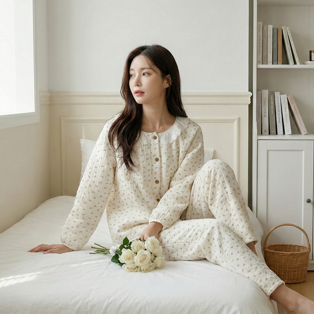 [M~XL]페미닌 프릴 파자마세트 누빔잠옷세트 홈웨어 이미지 4