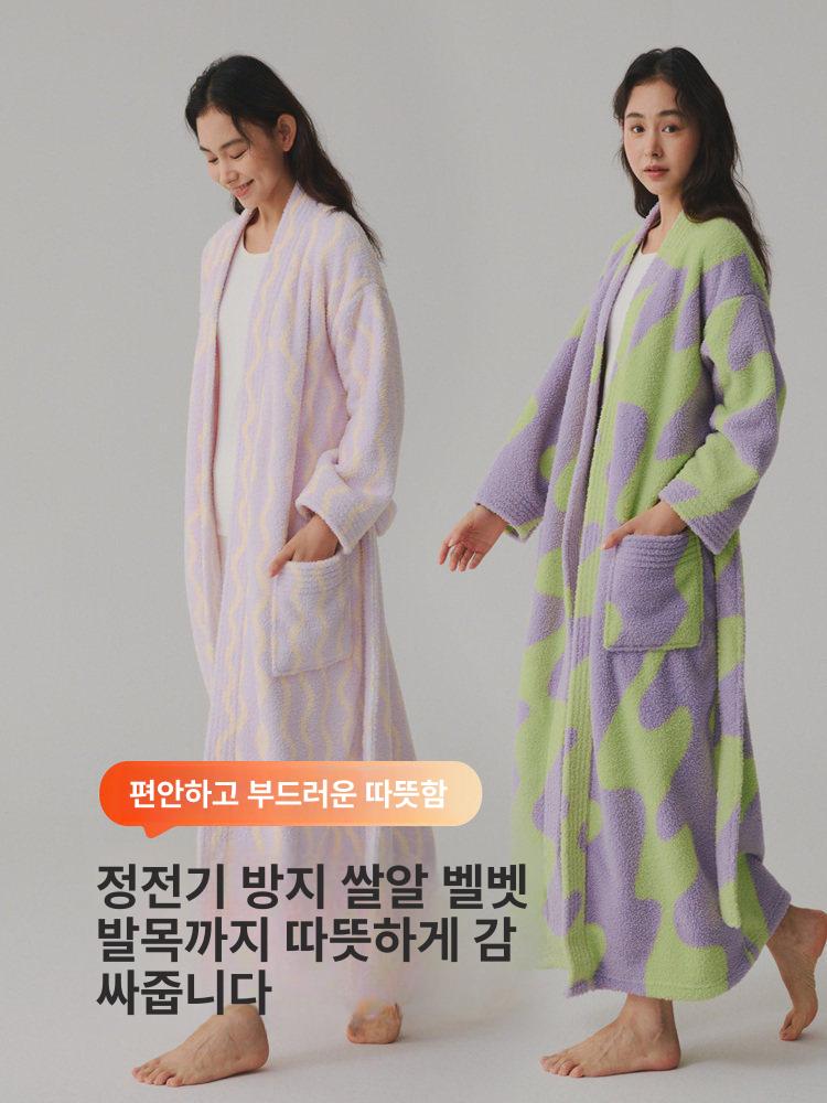 포근한 샤워가운 커플 홈웨어 남여 그린 아일 플로럴 리플 m - 상세 이미지 2