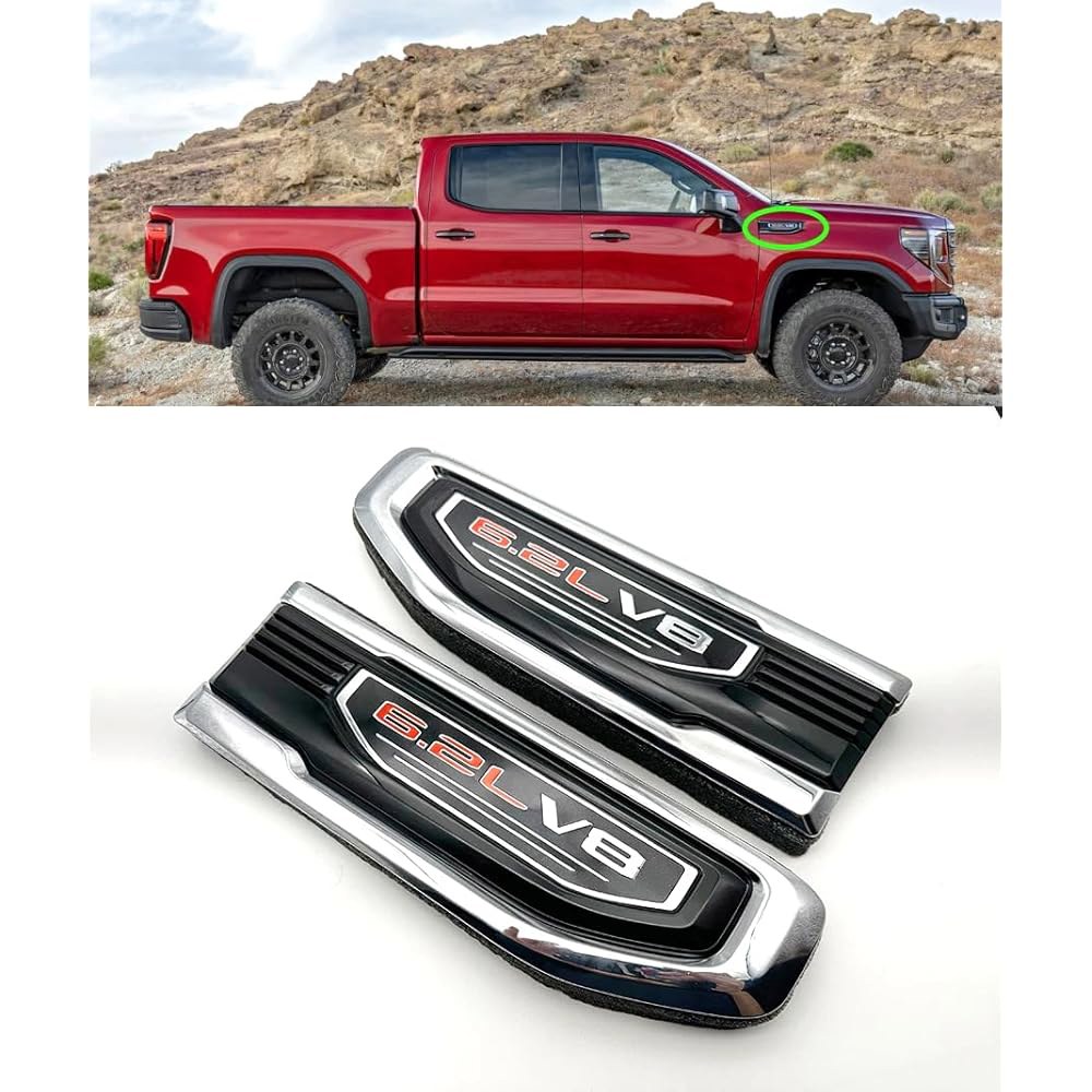6.2L V8 벤트 데칼 엠블럼 시에라 배지 키트 레드) 3D 85160715 운전자 (크롬 호환 조수석 86532094와 GMC 2019-2024 GM Black Red - 상품 이미지