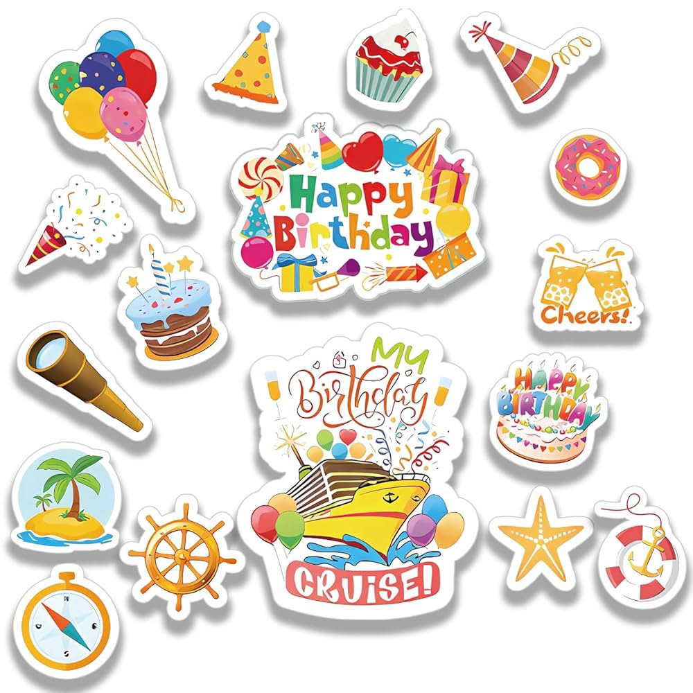 Yolleach 17피스 대형 생일 재미있는 도어 문 가능한 크루즈 컴퓨터용 캐빈 카니발 자동차 선박 재사용 냉장고 내비게이션 자석 장식, Merriment party - 상품 이미지