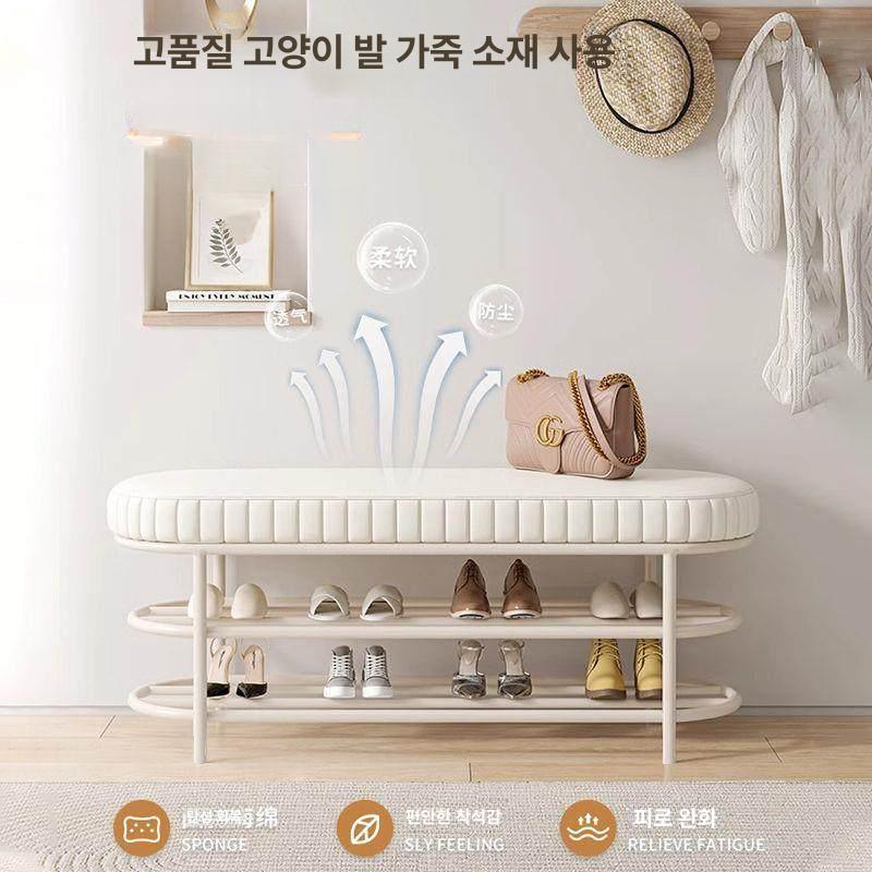 현관 수납 벤치 스툴 신발 보관함 틈새 폴딩형 정리함 크림화이트-내구성 고강도 가죽 60cm - 상세 이미지 3