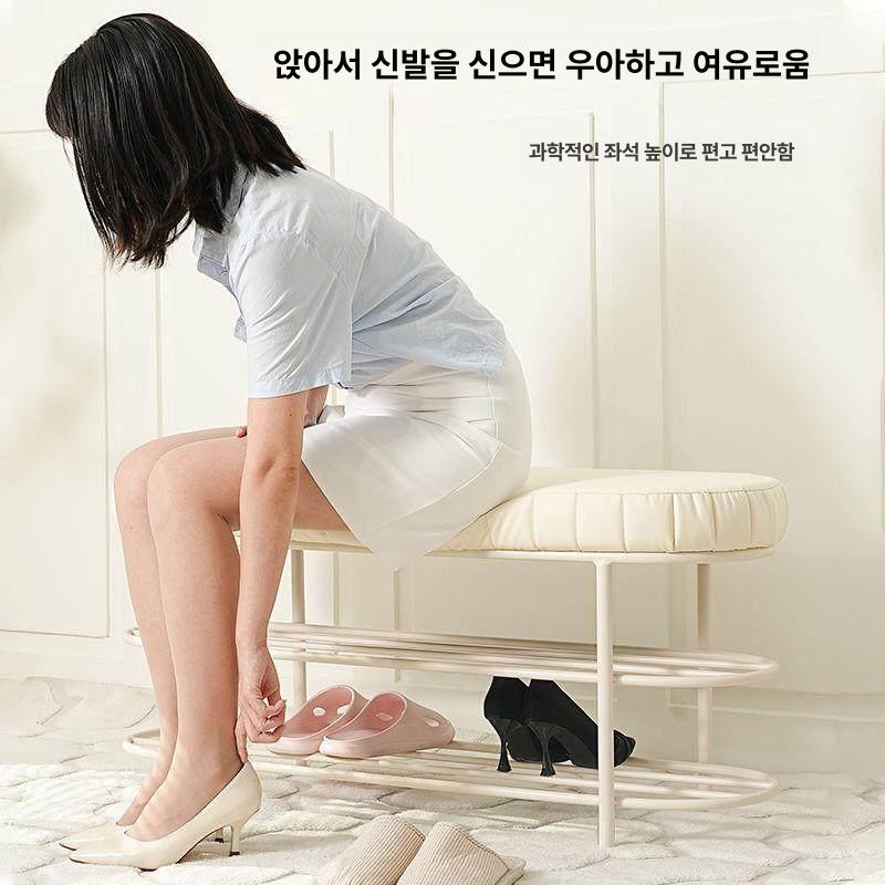 현관 수납 벤치 스툴 신발 보관함 틈새 폴딩형 정리함 크림화이트-내구성 고강도 가죽 60cm - 상세 이미지 2